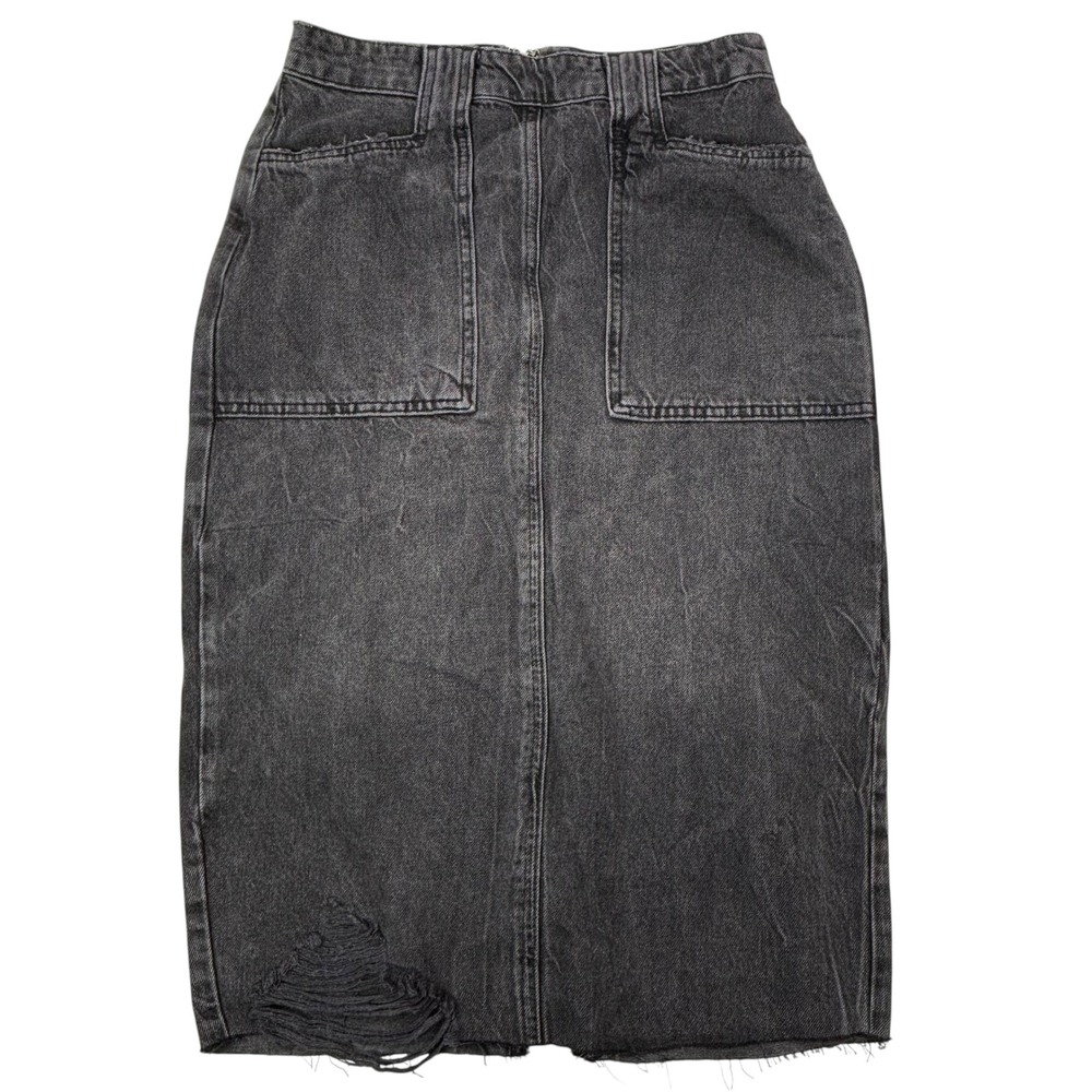 We The Free Free People Womens Size 2 Distressed Denim Midi Skirt Raw Hem NEW - Picture 13 of 14